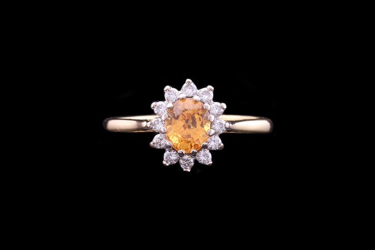18ct Yellow Gold Diamond and Yellow Sapphire Oval Cluster Ring