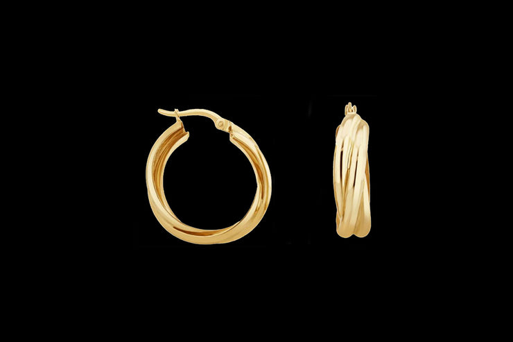 9ct Yellow Gold Russian Style Hoop Earrings