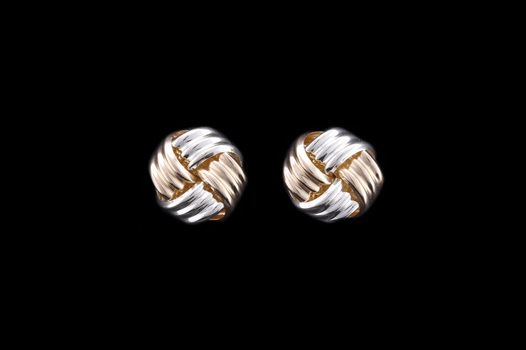 9ct Yellow Gold and White Gold Knot Stud Earrings