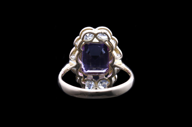 Art Deco 18ct Yellow Gold and Platinum Diamond and Amethyst Dress Ring