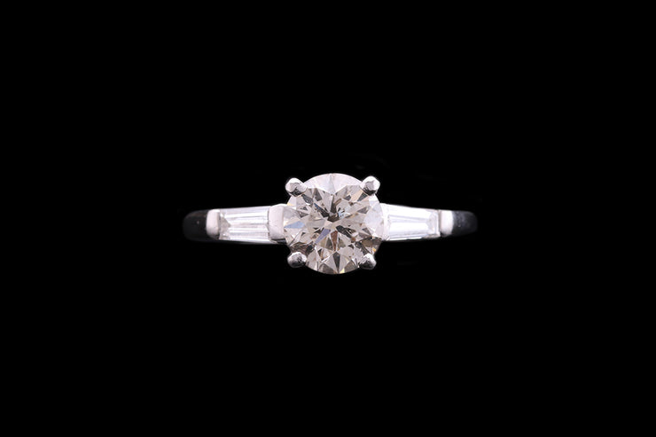 Platinum Diamond Single Stone Ring with Diamond Shoulders