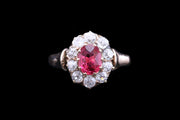 Victorian 18ct Yellow Gold Diamond and Red Spinel Cluster Ring