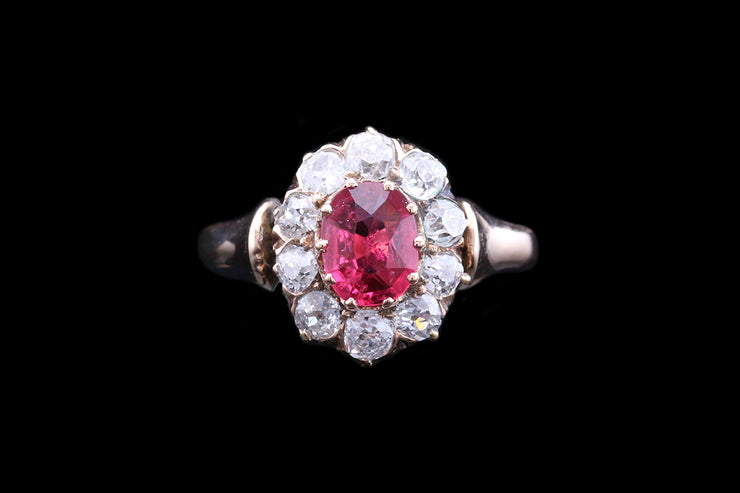 Victorian 18ct Yellow Gold Diamond and Red Spinel Cluster Ring