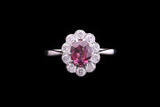 Art Deco 18ct White Gold and Platinum Diamond and Ruby Oval Cluster Ring
