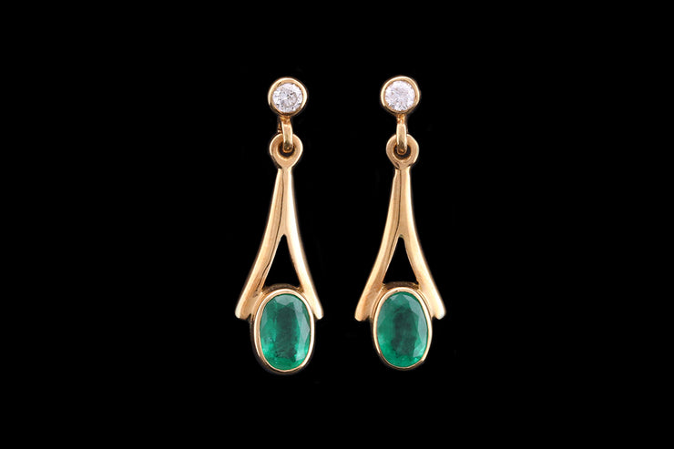 18ct Yellow Gold Diamond and Emerald Drop Earrings