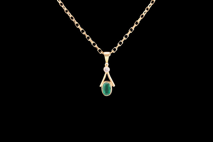 18ct Yellow Gold Diamond and Emerald Drop Pendant