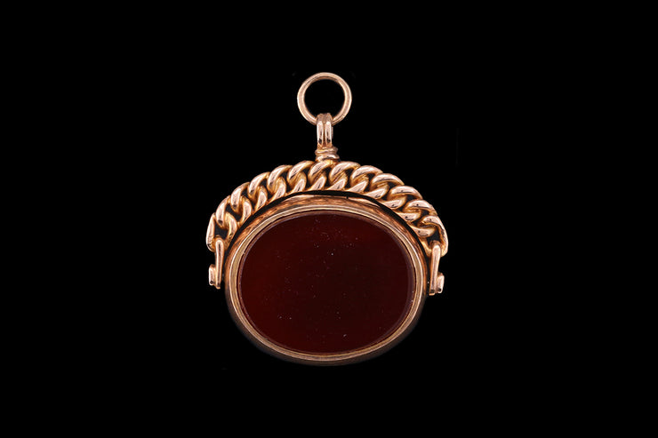 Victorian 9ct Yellow Gold Carnelian and Bloodstone Open Swivel Fob