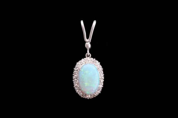 Art Deco 18ct White Gold Diamond and Opal Cluster Pendant