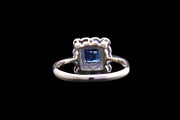 Edwardian 18ct Yellow Gold and Platinum Diamond and Sapphire Square Dress Ring
