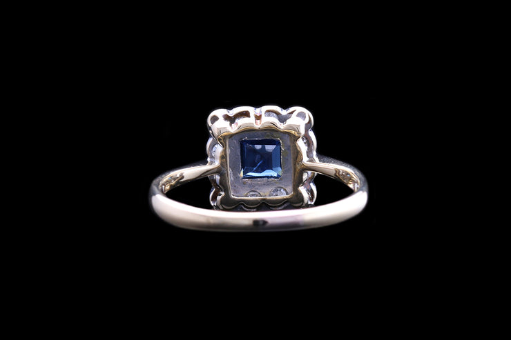 Edwardian 18ct Yellow Gold and Platinum Diamond and Sapphire Square Dress Ring