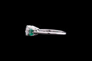 Edwardian 18ct White Gold and Platinum Diamond and Emerald Five Stone Ring