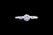 18ct Yellow Gold and Platinum Diamond Single Stone Ring with Diamond Shoulders