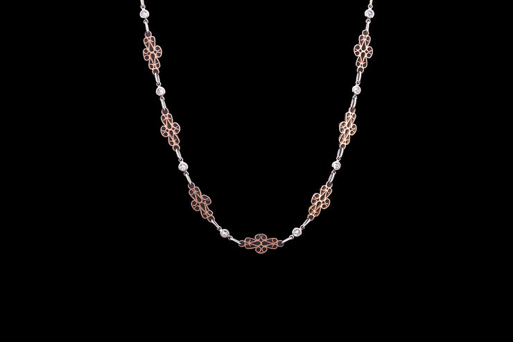Edwardian 18ct Rose Gold and Platinum Diamond Chain with Fretwork