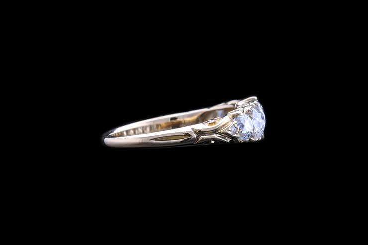 Victorian 18ct Yellow Gold Diamond Five Stone Ring with Carved Shoulders