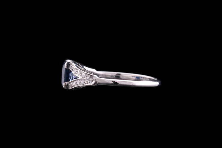Art Deco 18ct White Gold and Platinum Diamond and Sapphire Dress Ring