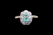 Edwardian 18ct Yellow Gold and Platinum Diamond and Emerald Cluster Ring
