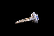 Art Deco 18ct Yellow Gold and Platinum Diamond and Sapphire Cluster Ring with Diamond Shoulders