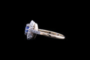 Art Deco 18ct Yellow Gold and Platinum Diamond and Sapphire Cluster Ring with Diamond Shoulders