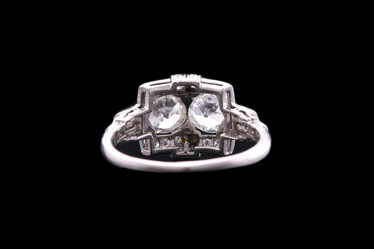 Art Deco Platinum Diamond Two Stone Dress Ring