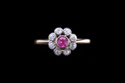 Edwardian 18ct Yellow Gold and Platinum Diamond and Ruby Dress Ring