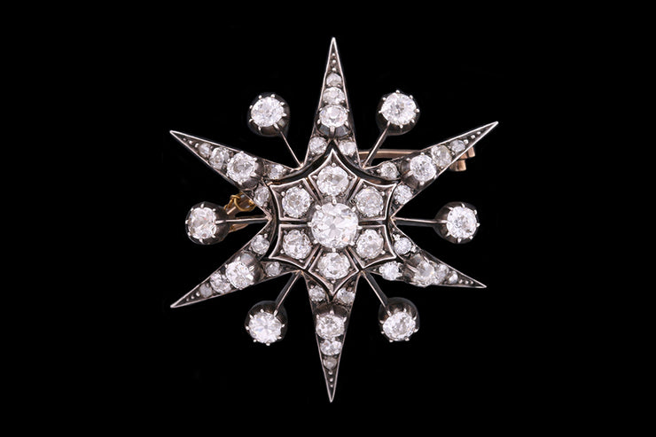 Victorian 18ct Yellow Gold and Silver Diamond Starburst Brooch