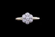 Edwardian 18ct Yellow Gold and Platinum Diamond Cluster Ring