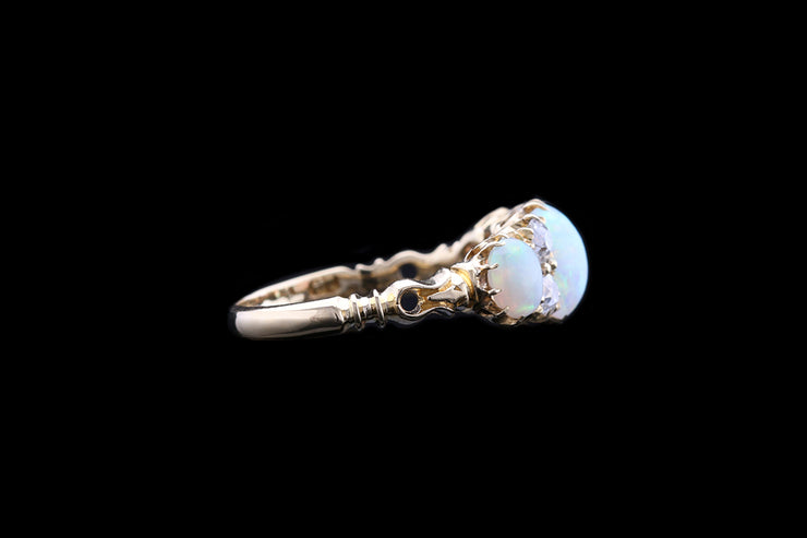 Victorian 18ct Yellow Gold Diamond and Opal Seven Stone Ring