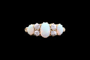 Victorian 18ct Yellow Gold Diamond and Opal Seven Stone Ring