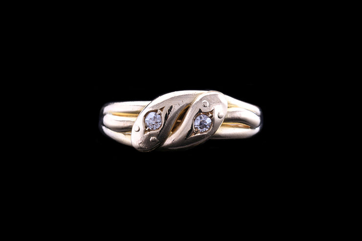 Victorian 18ct Yellow Gold Diamond Double Head Snake Ring