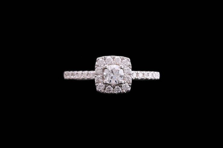 18ct White Gold Diamond Square Target Ring with Diamond Shoulders