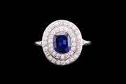 Art Deco Platinum Diamond and Sapphire Double Cluster Ring