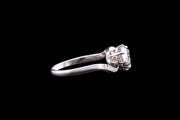 Art Deco Platinum Diamond Two Stone Twist Ring with Diamond Shoulders