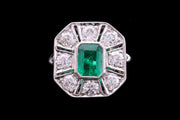 Platinum Diamond and Colombian Emerald Rectangular Dress Ring