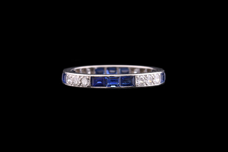 Art Deco Platinum Diamond and Sapphire Full Eternity Ring