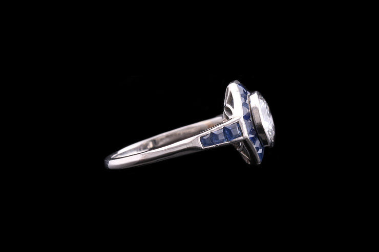 Art Deco Platinum Diamond and Sapphire Target Ring