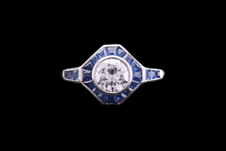 Art Deco Platinum Diamond and Sapphire Target Ring