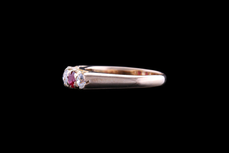 Victorian 18ct Yellow Gold Diamond and Ruby Five Stone Ring