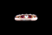 Victorian 18ct Yellow Gold Diamond and Ruby Five Stone Ring