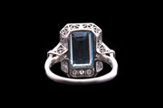 Platinum Diamond and Aquamarine Dress Ring with Diamond Shoulders