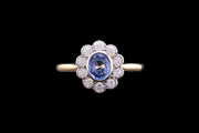 18ct Yellow Gold and White Gold Diamond and Sapphire Oval Cluster Ring