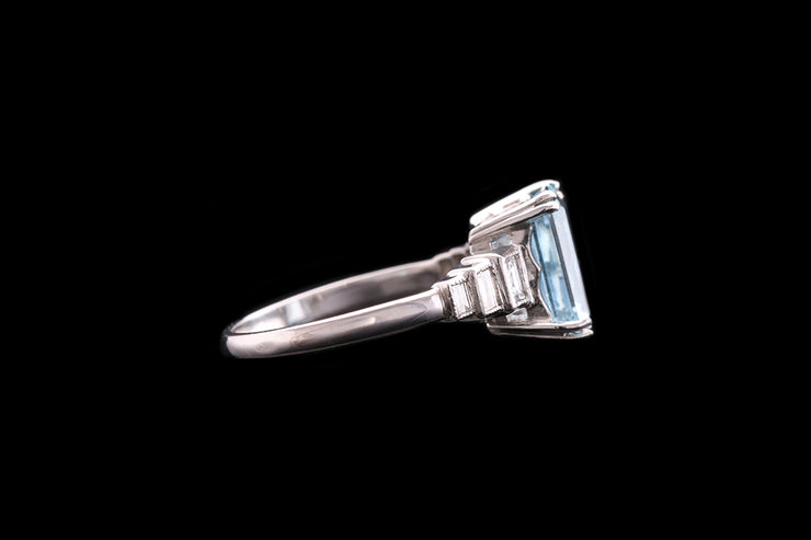 Platinum Diamond and Aquamarine Dress Ring