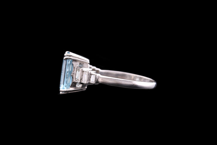 Platinum Diamond and Aquamarine Dress Ring