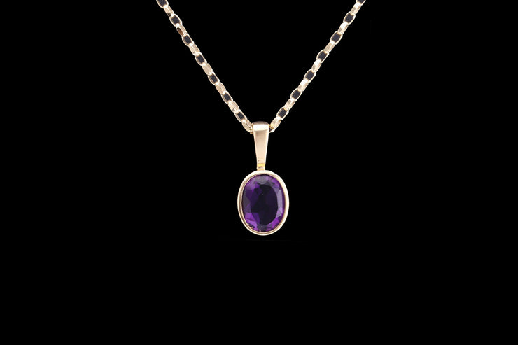 9ct Yellow Gold Amethyst Oval Pendant