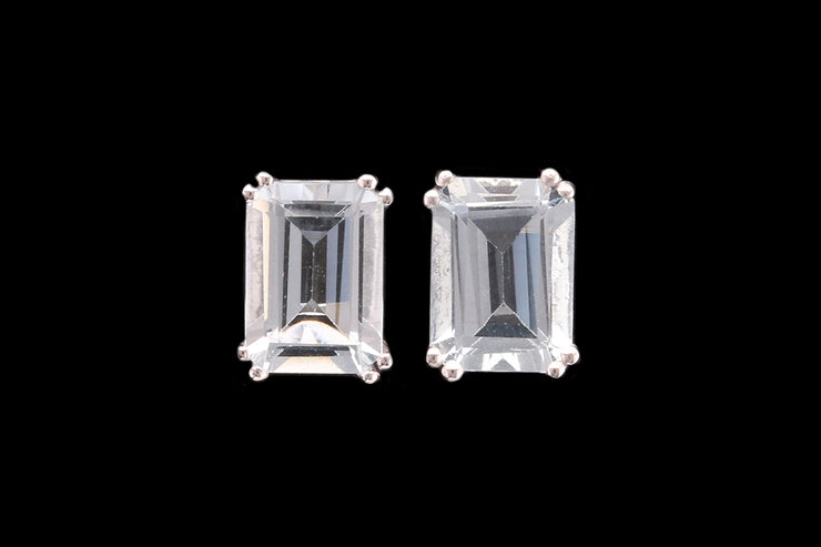 9ct White Gold Aquamarine Solitaire Stud Earrings