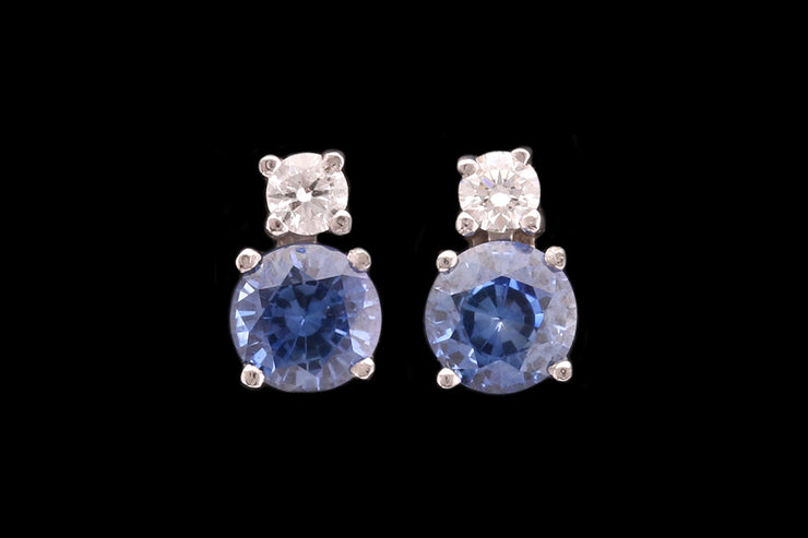 18ct White Gold Diamond and Sapphire Stud Earrings