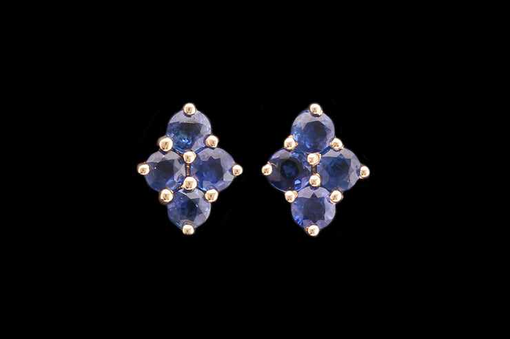 9ct Yellow Gold Sapphire Cluster Stud Earrings