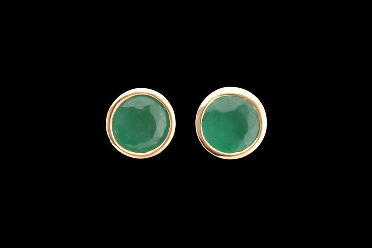 9ct Yellow Gold Emerald Round Solitaire Stud Earrings