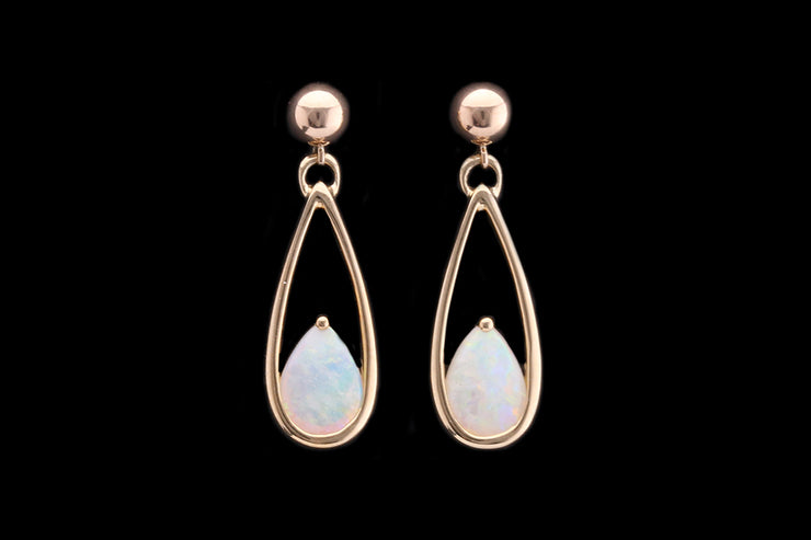 9ct Yellow Gold Opal Drop Earrings