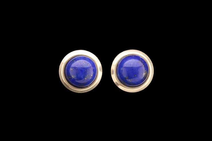 9ct Yellow Gold Lapis Lazuli Round Solitaire Stud Earrings