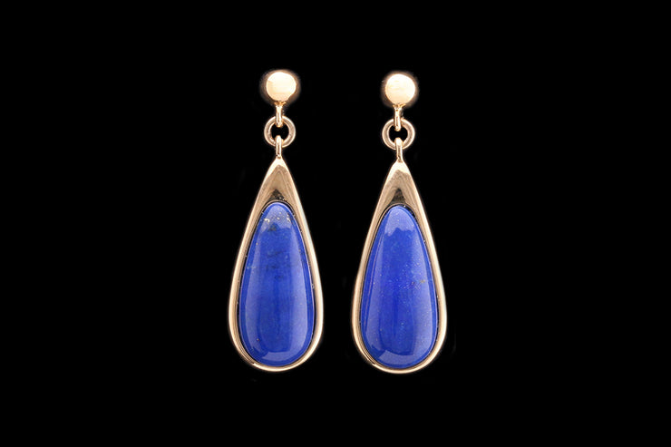 9ct Yellow Gold Lapis Lazuli Pear Drop Earrings